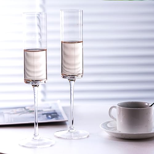 BACLIFE Crystal Champagne Flutes Set of 6 - Hand Blown Champagne Glasses With Long Stem - 6.5 oz Elegant Sparkling Wine St...