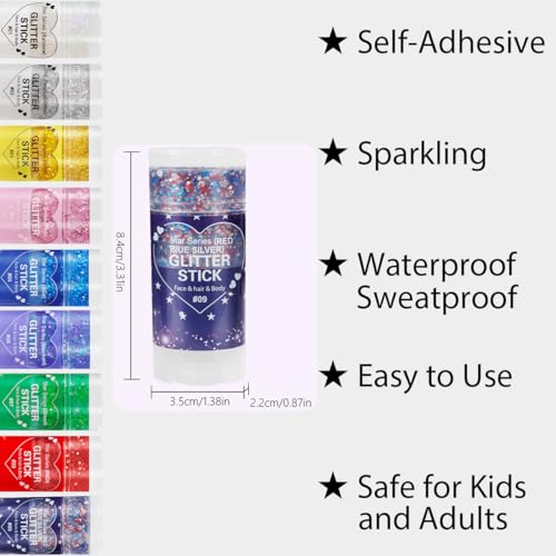 Mysense Patriotic Red White and Blue Body Glitter Stick,4th of July Accessories,Sparkling Face Hair Glitter for Fourth of ...