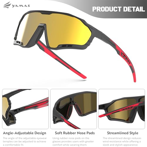 YAMAS Sport Sunglasses for Mens, Wrap around sunglasses, Non-Slip Nose Pads for Hiking, Climbing&Running, UV400 Protection