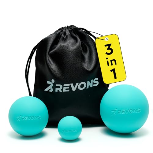 REVONS 3 in 1 Massage Ball Set - Lacrosse Balls for Myofascial Release, Back Pain Relief, Face Fitness, Trigger Points, Yo...