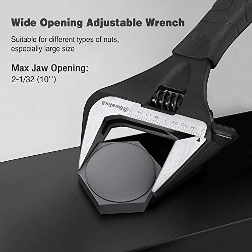 DURATECH 10-Inch Adjustable Wrench, Wide Jaw Opening Black Oxide Finish Plumbing Wrench, CR-V Steel, SAE and Metric Scale ...