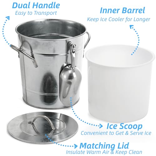 YOUEON 4 Liter Ice Bucket with Scoop and Lid, Double Walled Insulated Ice Bucket for Parties, Cocktail Bar, Wine Chiller, ...