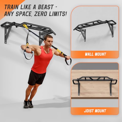 Jusgym Heavy Duty Pull Up Bar with 14 Grip Positions, Strength Training Pull-Up Bars for Home Gym, Wall Mounted, Joist Mou...