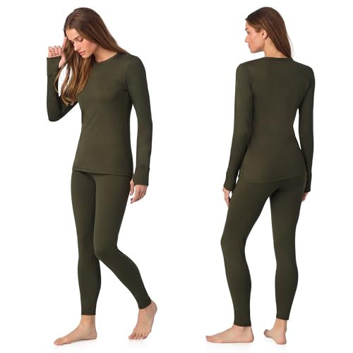 Cuddl Duds Womens Heavyweight Cold Weather Fleece Lined Thermal Set – Long Sleeve Top & Leggings - Winter Lounge Sets