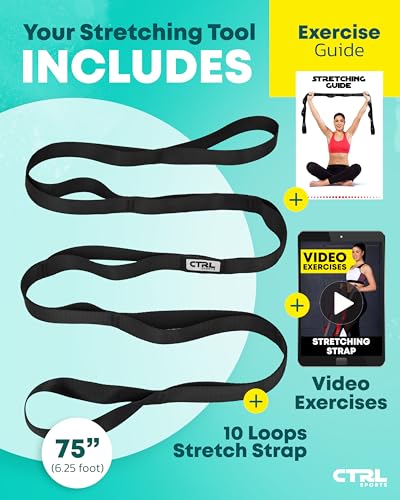 Stretching Strap Non Elastic Yoga Strap with Loops - Stretching Band for Physical Therapy, Stretch Bands for Exercise and ...