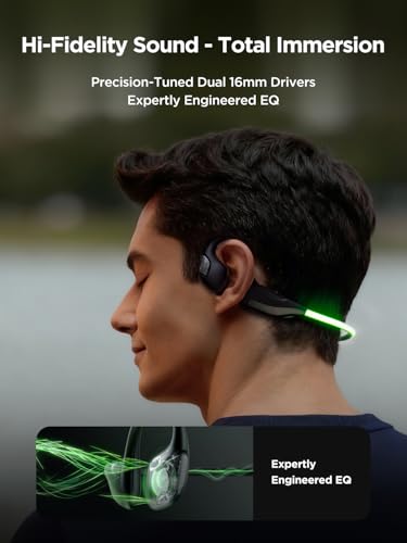 HAKII Light 2 Open Ear Headphones, IPX5 Air Conduction Headphones with 180° Ultra-Bright Beacon String, 16H Playtime, Spor...