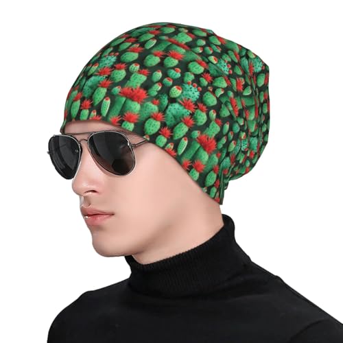 Many Small Cactus Art Print Soft Beanie Hat for Men Women Warm Fashion Cap for Jogging Cycling Gift Outdoor Use Black