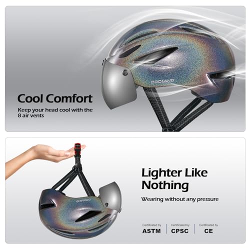 Odoland Bike Helmet with Magnetic Sun Visor for Adults, Glasses-Friendly Design Adjustable Dial Cycling Helmet for Men & W...