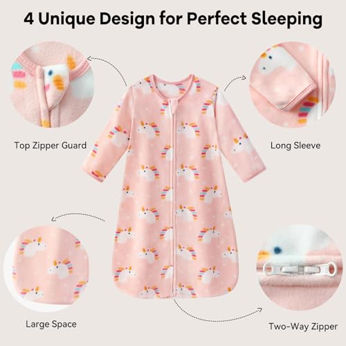 Unnivoll Fleece Baby Sleep Sack 18-24 Months Long Sleeve 1.0 Tog Baby Wearable Blanket Microfleece Sleeping Sack with 2-Wa...