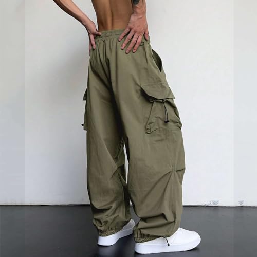 Mens Baggy Cargo Pants Elastic Waist Comfort Fashion Parachute Pants Solid Drawstring Athletic Lightweight Joggers Trousers
