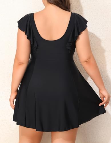 Smismivo Women Plus Size Swim Dress One Piece Bathing Suits Built in Shorts Tummy Control Swimdress