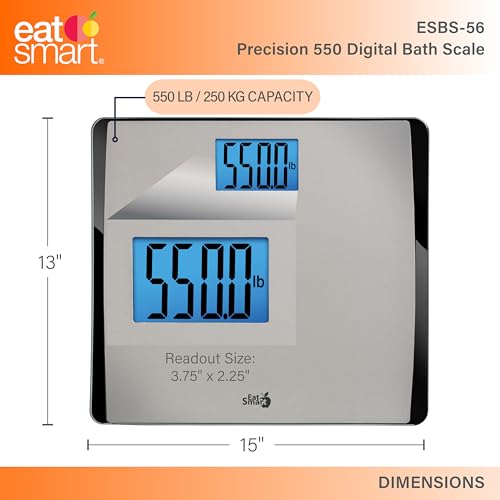 Eat Smart Precision 550 Pound Extra-High Capacity Digital Bathroom Scale, Extra-Wide Platform, Stainless Steel Body Weight...