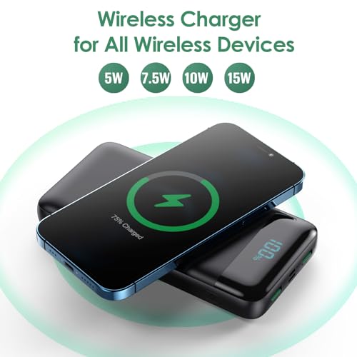 Wireless Portable Charger 30,800mAh,15W Wireless Charging USB C Power Bank,25W PD QC 4.0 Fast Charging 4 Outputs Travel Es...