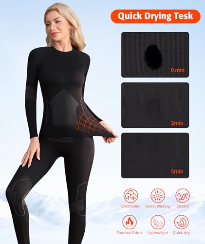 ATTRACO Thermal Underwear Set for Women Long Johns Warm Base Layer Top & Bottom for Cold Weather