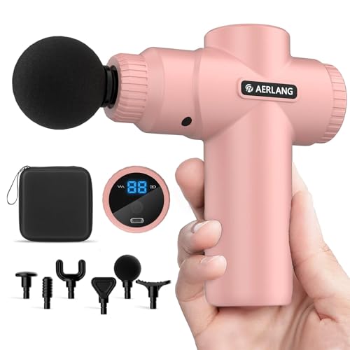AERLANG Mini Massage Gun-Pink，Muscle Deep Tissue Massager Gun, Handheld Percussion Massager, Portable Quiet Massage Gun wi...