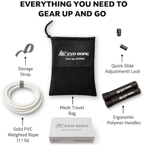 Evo Rope | 1.1LB Weighted Jump Rope for Women & Men – Adjustable 10mm Heavy PVC Skipping Rope for Fitness, Ideal for High-...