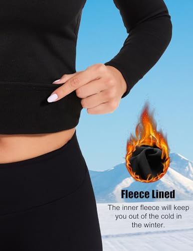 HovSiyla Womens Thermal Compression Long Sleeve Shirts Fleece Lined Tops Crew Neck Slim Fit Base Layer Ladies Underwear