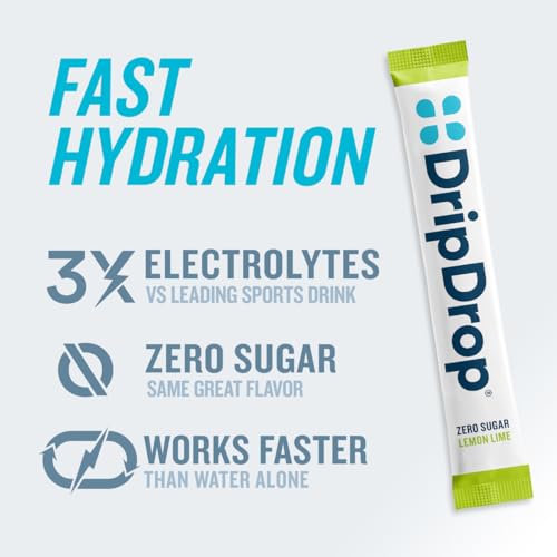DripDrop Sugar Free Hydration Packets - Zero Lemon Lime - Single Serve Electrolytes Powder Drink Mix - Non-GMO, Gluten Fre...