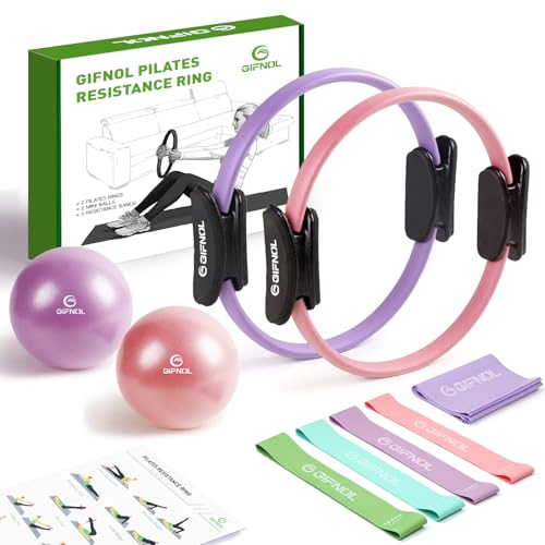 GIFNOL Pilates Ring and Ball Set with Resistance Bands - Pilates Equipment for Home Workout - 14'' & 12'' Pilates Rings, 2...