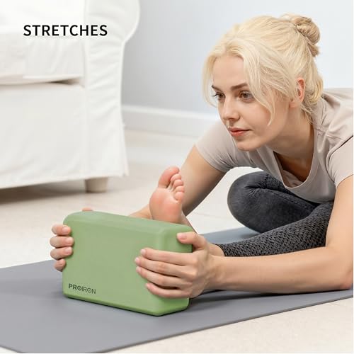 PROIRON Yoga Blocks, 2 Pack Supportive High Density Premium Eva Foam, Soft Non-Slip Surface with Curved Edges Stretch Bloc...