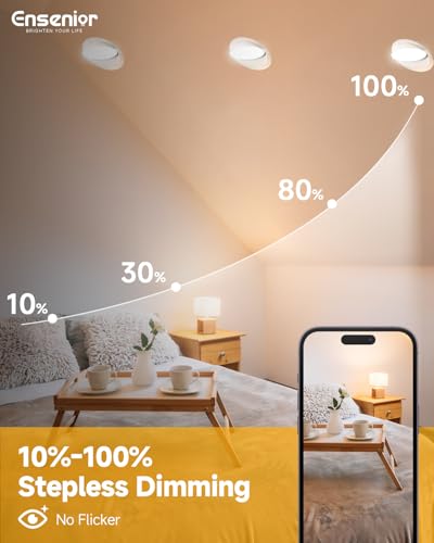 Ensenior 6 Pack 6 inch 5CCT LED Eyeball Recessed Lighting, 360°+90° Rotatable, Dimmable Gimbal Recessed Lights, Canless An...