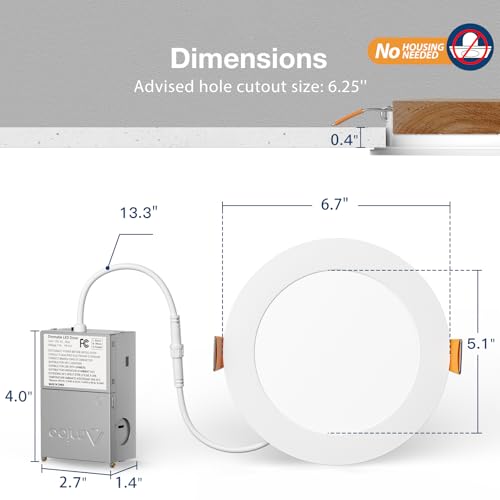 Amico 24 Pack 6 Inch 5CCT Ultra-Thin LED Recessed Ceiling Light with Junction Box, 1050LM Brightness, Dimmable Canless Waf...
