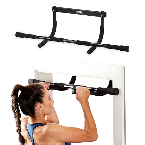 SPRI Pull Up Bar - 8-Grip and 12-Grip Door Frame Mounting Pull-Up Bar for Versatile Workouts - Rugged Steel Frame with Foa...