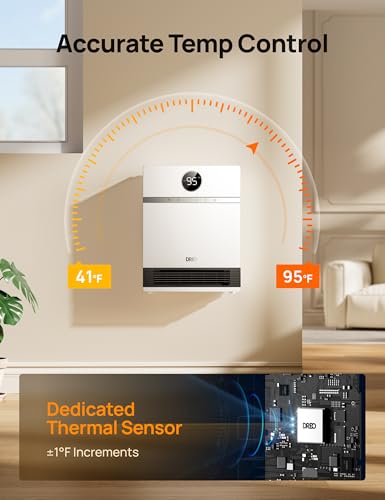 DREO Smart Wall Heater, IP24 Electric PTC Space Heaters for Indoor Use, 30° Oscillation, Adjustable Thermostat, Remote Con...