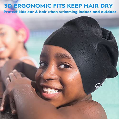 2 Pack Kids Swim Cap for Long Hair, Large Silicone Waterproof Swimming Cap for Age 3-15 Kids Girls Boys Toddler Children Y...