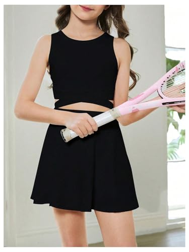 WDIRARA Girl's Workout Outfits Crisscross Crop Tank Top and Flare Skort Skirt Set