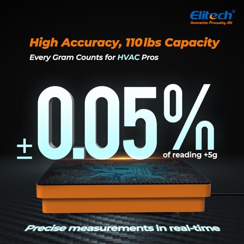 Elitech Refrigerant Scale 110 Lbs – High Precision HVAC Freon Scale with LB+OZ Dual-Unit Display, Electronic Charging Weig...