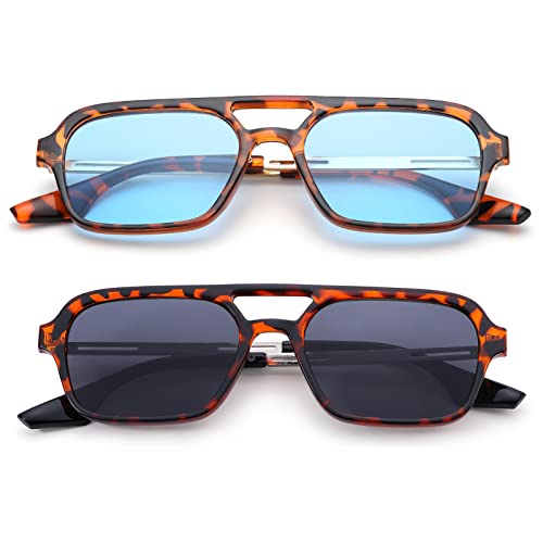 COASION Vintage 70s Flat Aviator Small Frame Sunglasses for Women Men Square Metal Design UV400 Protection Shades