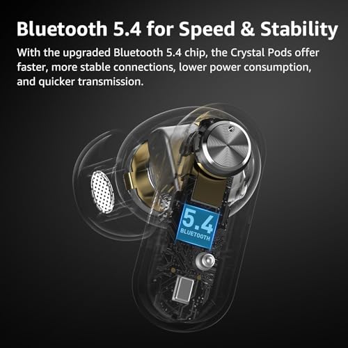 TOZO Crystal Pods Hybrid Active Noise Cancelling Wireless Earbuds, 10mm Drivers Deep Bass, 4 Mics Smart ENC AI Calls, Rea...