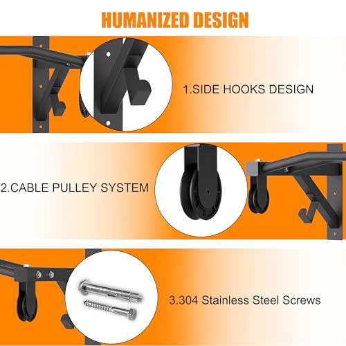 Upgrade Pull Up Bar Wall Mounted,Heavy Duty Multi Grip Chin Up Bar for Strength Training, 600 lbs Capacity, Durable Steel ...