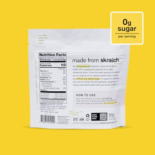 Skratch Labs Unsweetened Hydration Sport Drink Mix | Sugar Free | Electrolytes Booster | Lemon + Lime - 30 Servings | Non-...