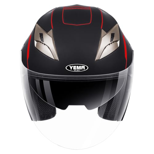 YEMA Open Face Motorcycle Helmets, DOT Approved 3/4 Moped Helmet Dual Visor Quick Release Buckle, Helmets for Adults Motor...
