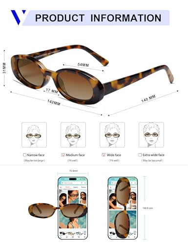 VANLINKER Polarized Retro Oval Sunglasses for Women and Men Small 90s Style VL9580