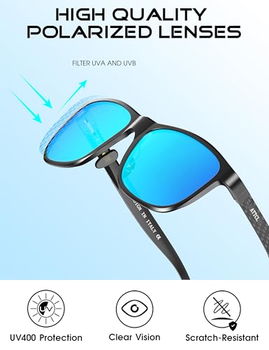 ATTCL Polarized Sunglasses Men for Driving: UV400 Protection Lightweight AL-MG Metal Rectangular Sun glasses Hiking Travel