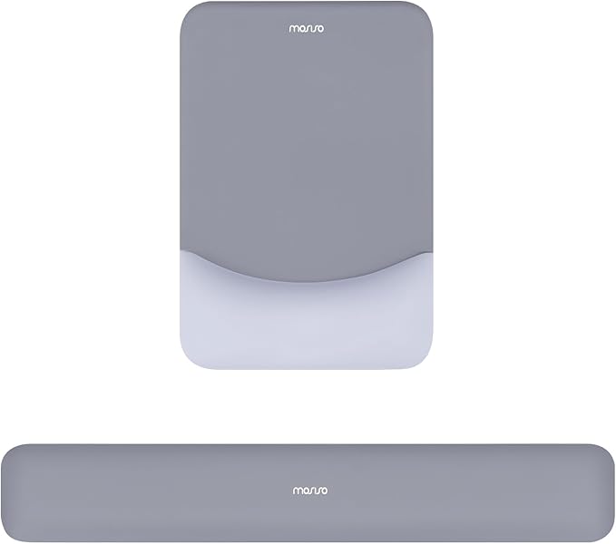 MOSISO Wrist Rest Support for Mouse Pad&Keyboard Set, Rectangular Ergonomic Mousepad Non-Slip Base Home/Office Pain Relief&Easy Typing Pad with Neoprene Cloth&Raised Silicone Lining, Gray