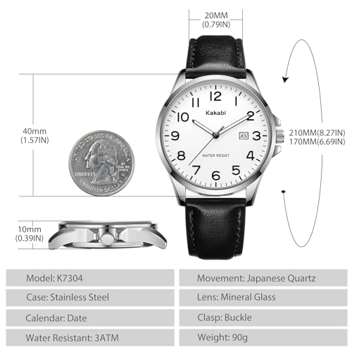 Kakabi Watch for Men, Fashion Minimalist Wrist Watch Waterproof Quartz Analog Date with Leather Strap