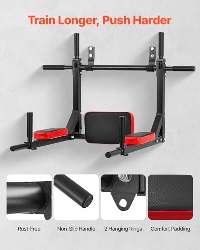 VEVOR Multifunctional Pull Up Bar, Wall Mounted Chin Up Bar Dip Station for Home Gym, Heavy Duty Steel Upper Body Workout ...
