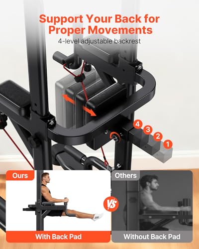 VEVOR Pull Up Bar, 330 LBS Power Tower Dip Station, Workout Dip Station with H-Shaped Stable Base & Back Pad, Adjustable 1...