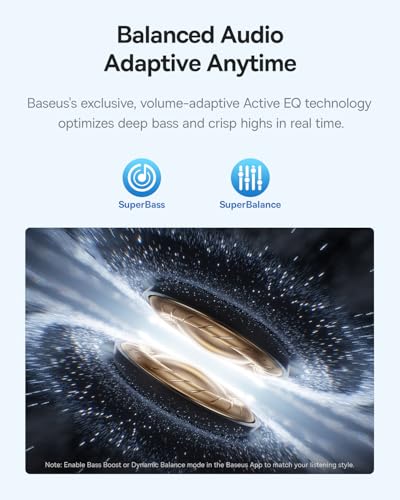 Baseus Bass BP1 Pro Noise Cancelling Wireless Earbuds, Real-Time Adaptive Noise Cancelling, Adaptive Active EQ, LDAC Hi-Re...