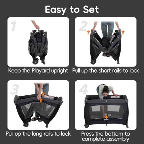 Pamo Babe Pack and Play 4 in 1 Playard Portable Playard Foldable Playpen for Baby and Toddler Portable Crib Mattress Diape...