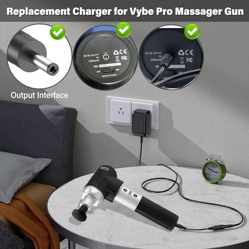 Massage Gun Charger Replacement Fit for VYBE Pro Handheld Percussion Massager Gun 24V, Power Cord AC Adapter for Vybe Pro ...