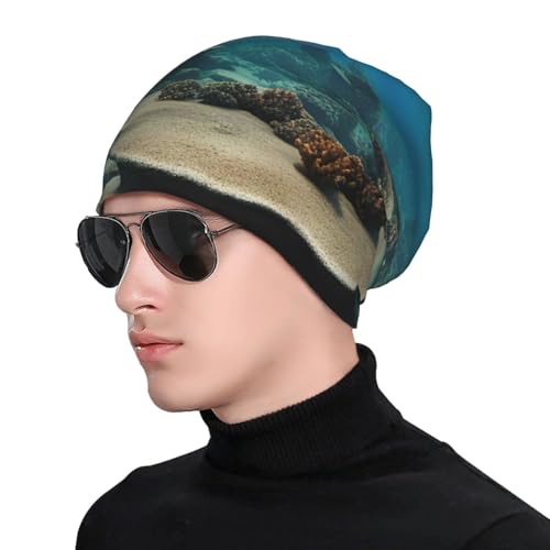Underwater Ocean View Print Soft Beanie Hat for Men Women Warm Fashion Cap for Jogging Cycling Gift Outdoor Use Black