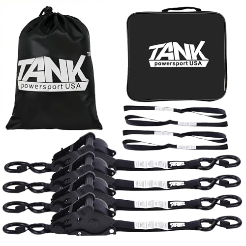 1800LB Retractable Ratchet Straps with Soft Loops(4 Pack), 1" x 12FT Heavy Duty Auto Self Retracting Tie Down Straps for T...