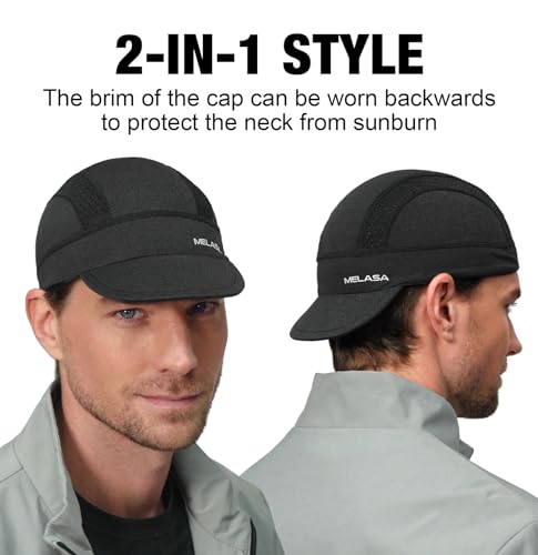 MELASA Cycling Cap, Cooling Skull Cap Helmet Liner with Sun Visor, Sun Protection Running Bike Cap for Men Women Under Helmet
