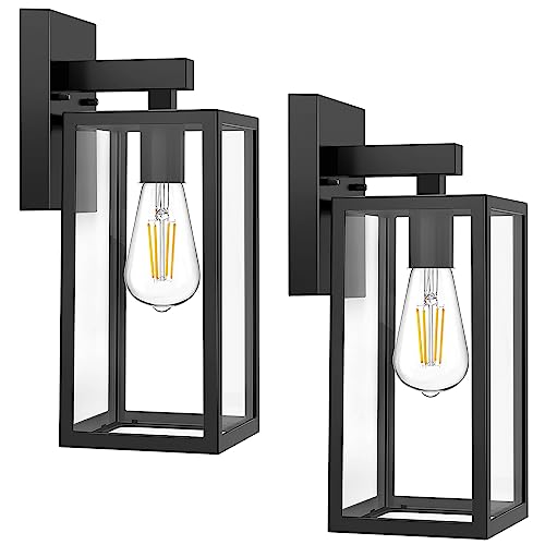 MAXvolador Outdoor Wall Sconce, Exterior Waterproof Wall Lantern Light Fixtures, Black Porch Lights with Toughened Glass S...