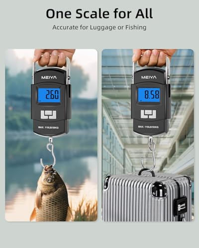 MEIYA Fish Scale 110lb/50kg Digital Fishing Scale with Backlit LCD, Portable Handle, Stainless Steel Hook & 2 AAA Batterie...